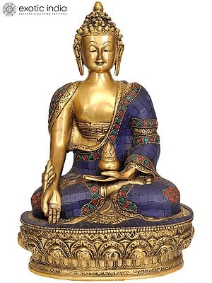 13" Lapis Buddha of Healing (Tibetan Buddhist Medicine Buddha) In Brass | Handmade | Made In India