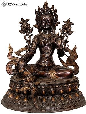 26" Large Size Green Tara (Tibetan Buddhist Deity) In Brass | Handmade | Made In India