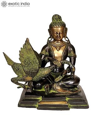 8" Tibetan Buddhist Deity Siddhartha Nursing the Wounded Swan (Kindness Personified) In Brass | Handmade | Made In India