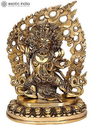 12" Buddhist Deity Vajrapani Idol with Fire Aureole | Handmade Brass Statue