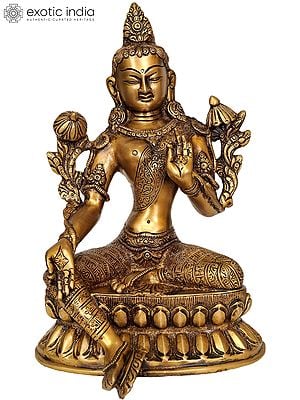 11" Green Tara (Tibetan Buddhist Deity) In Brass | Handmade | Made In India