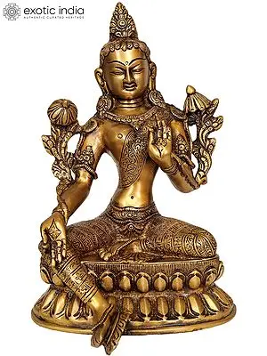 11" Green Tara (Tibetan Buddhist Deity) In Brass | Handmade | Made In India