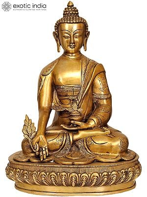 16" Tibetan Buddhist God Medicine Buddha In Brass | Handmade | Made In India