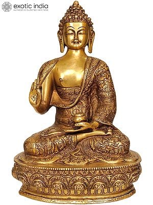 13" Blessing Buddha (Robes Decorated with The Scenes of His Life) In Brass | Handmade | Made In India