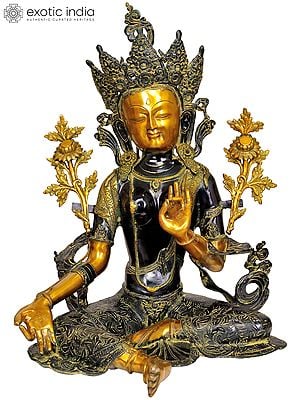 27" Large Size Green Tara (Tibetan Buddhist Deity) In Brass | Handmade | Made In India