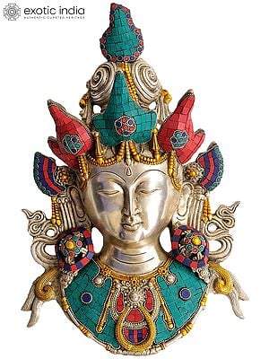 15" Tibetan Buddhist Deity Goddess Tara Mask (Wall Hanging) In Brass | Handmade | Made In India