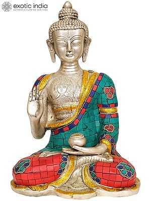 10" Blessing Buddha with Inlay Work In Brass | Handmade | Made In India