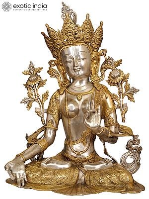 28" Large Size White Tara (Tibetan Buddhist Deity) In Brass | Handmade | Made In India