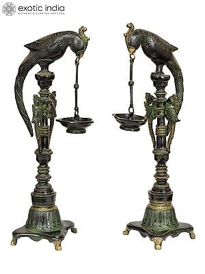 16" Pair of Parrots Lamp in Brass | Handmade | Made in India