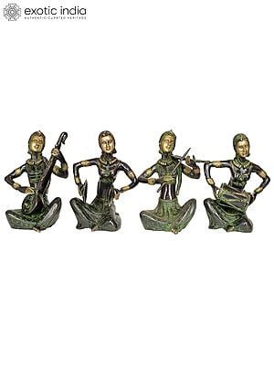 10" Set of Four Musician Ladies Brass Figurine | Handmade Living Room Decor