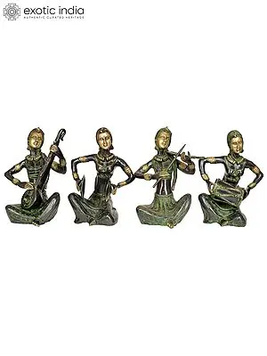 10" Set of Four Musician Ladies Brass Figurine | Handmade Living Room Decor