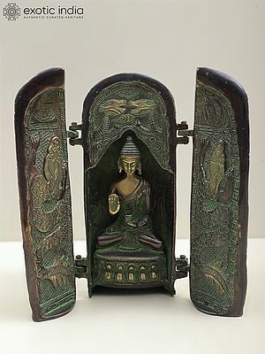 7" Brass Buddhist Folding Temple of Buddha | Handmade | Made in India