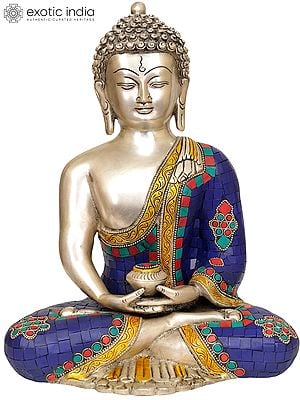 12" Inlay Statue of Dhyani Buddha In Brass | Handmade | Made In India