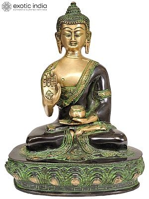 9" Blessing Buddha Brass Sculpture | Handmade | Made in India