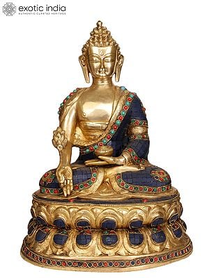 17" Tibetan Buddhist Deity Medicine Buddha Brass Idol | Handmade | Made In India