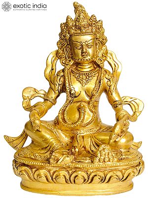 8" Kubera - The God Who Gives Money (Tibetan Buddhist Deity) In Brass | Handmade | Made In India