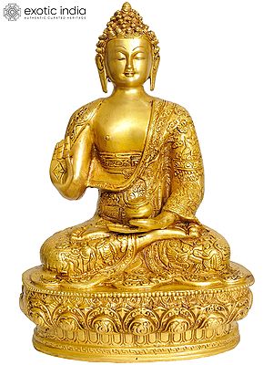 12" Blessing Buddha (Robes Decorated with the Scenes of His Life) In Brass | Handmade | Made In India