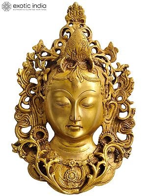 12" Tibetan Buddhist Goddess Tara Wall Hanging Mask in Brass | Handmade | Made in India