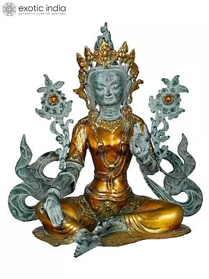 19" Tibetan Buddhist Goddess Green Tara In Brass | Handmade | Made In India