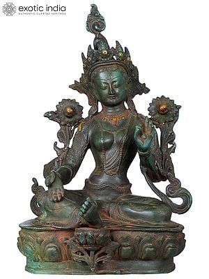 18" Green Tara (Tibetan Buddhist Deity) In Brass | Handmade | Made In India