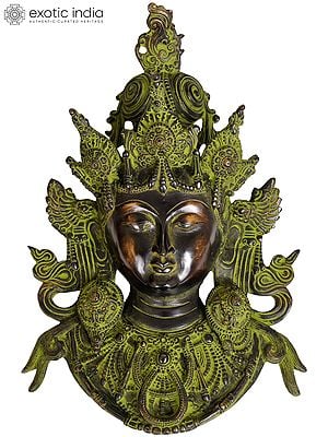 16" Goddess Tara Wall Hanging Mask (Tibetan Buddhist Deity) In Brass | Handmade | Made In India