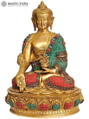 14" The Medicine Buddha (Tibetan Buddhist Deity) In Brass | Handmade | Made In India