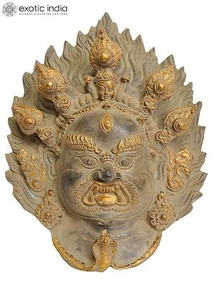 12" Tibetan Buddhist Mahakala Wall Hanging Mask in Brass | Handmade | Made in India