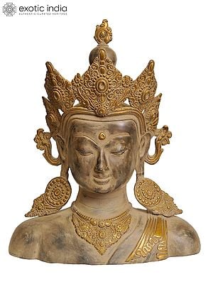 17" Crown Buddha Bust (Tibetan Buddhist Deity) In Brass | Handmade | Made In India