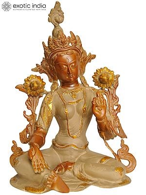 15" Goddess Green Tara (Tibetan Buddhist Deity) In Brass | Handmade | Made In India