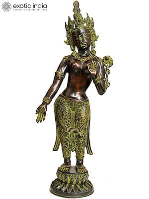 30" Large Size Standing Goddess Tara (Tibetan Buddhist Deity) In Brass | Handmade | Made In India