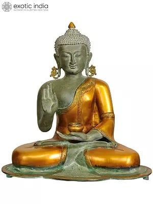 19" Gautam Buddha Robed in Dazzling Golden | Handmade Brass Murti