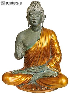 17" Lord Buddha Interpreting His Dharma In Brass | Handmade | Made In India