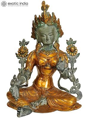 15" Tibetan Buddhist Deity Green Tara Brass Idol | Handcrafted Statue