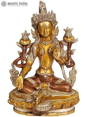 8" Saviour Goddess Green Tara (Tibetan Buddhist Deity) In Brass | Handmade | Made In India