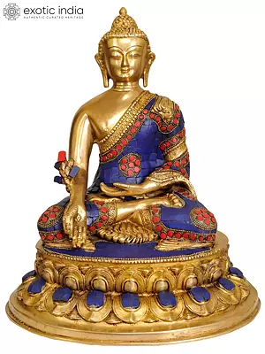 13" Lapis Healing Buddha (Tibetan Buddhist Deity) In Brass | Handmade | Made In India