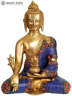 9" (Tibetan Buddhist Deity) Lapis Healing Buddha In Brass | Handmade | Made In India