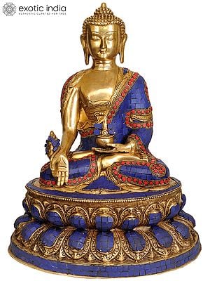 16" (Tibetan Buddhist Deity) The Medicine Buddha - Scenes from the Life of Buddha Depicted on Reverse In Brass | Handmade | Made In India