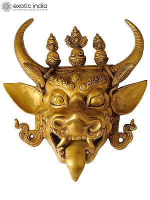 15" Yamantaka Wall Hanging Mask (Tibetan Buddhist Deity) In Brass | Handmade | Made In India