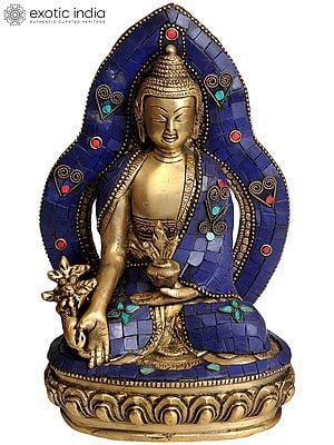 9" Enthroned Medicine Budha (Tibetan Buddhist Deity) In Brass | Handmade | Made In India