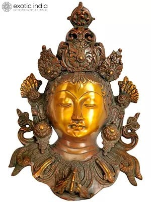 12" Buddhist Deity Goddess Tara Wall Hanging Mask in Brass | Handmade | Made in India