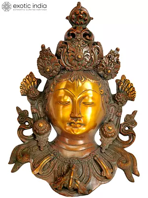 12" Buddhist Deity Goddess Tara Wall Hanging Mask in Brass | Handmade | Made in India