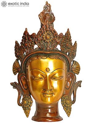 14" Goddess Tara Wall Hanging Mask (Tibetan Buddhist Deity) In Brass | Handmade | Made In India