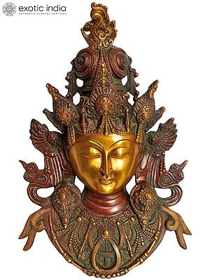 15" Goddess Tara Wall Hanging Mask in Brass | Buddhist Deity Handmade Statues | Made in India