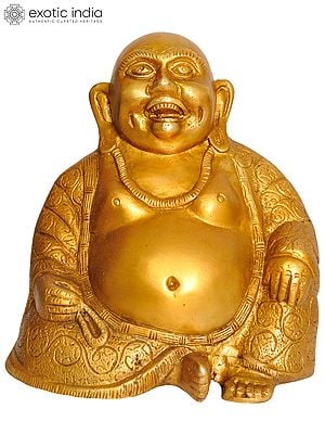 8" Laughing Buddha In Brass | Handmade | Made In India