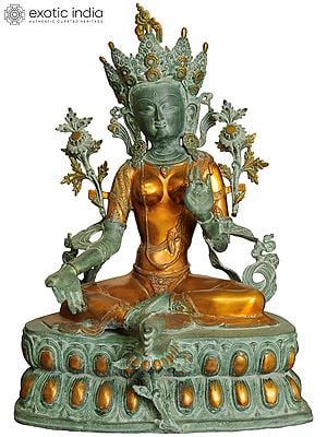 33" Tibetan Buddhist Goddess Green Tara (Large Size) In Brass | Handmade | Made In India