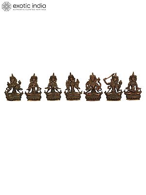 5" Set of Seven Tibetan Buddhist Deities In Brass | Handmade | Made In India