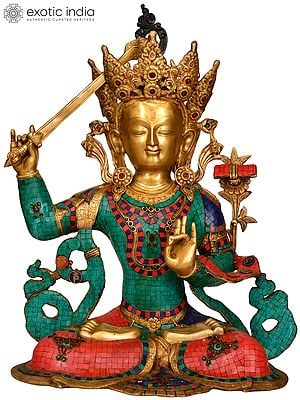 25" Tibetan Buddhist Deity Manjushri - Large Size In Brass | Handmade | Made In India