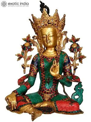 27" (Tibetan Buddhist Deity) Large Size Goddess Green Tara In Brass | Handmade | Made In India