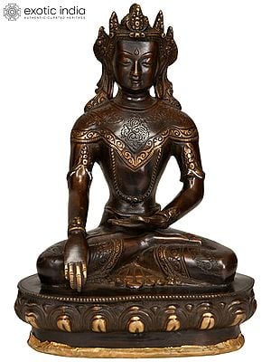 9" Crown Buddha in Bhumisparsha Mudra In Brass | Handmade | Made In India