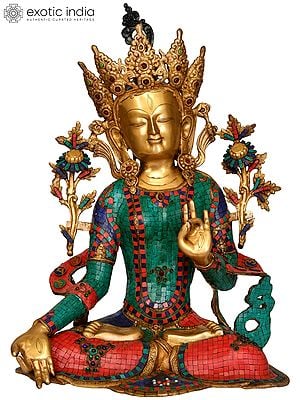 27" Tibetan Buddhist Goddess White Tara (Large Size) In Brass | Handmade | Made In India